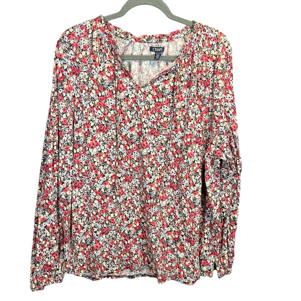 Chaps Blouse women XXL cottagecore festive floral office feminine casual